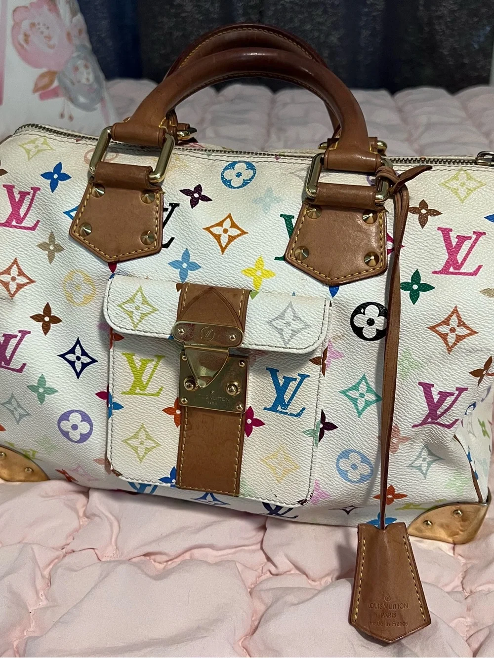 Vintage Louis Vuitton Multicolor Murakami White Speedy Bag